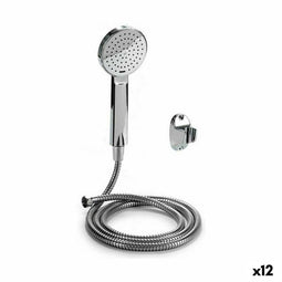 Een douchekop met een slang die rechtsreeks naar het water loopt Plastic Verchroomd Zilverkleurig...