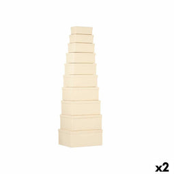Set van opstapelbare opbergboxen Natuurlijk Karton (2 Stuks)