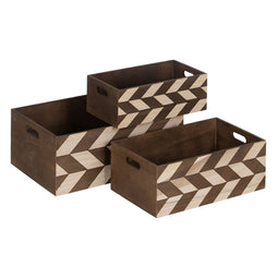 Set decoratieve dozen Bruin Natuurlijk Paulownia hout 44 x 31 x 18 cm (3 Onderdelen)