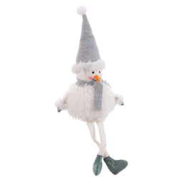 Kerstversiering Wit Grijs Hout Foam Weefsel Sneeuwpop 11 x 10 x 45 cm