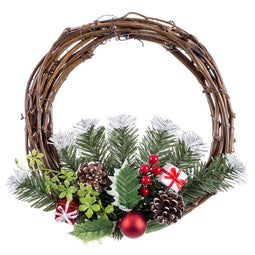 Kerstkroon Rood Multicolour Rotan Plastic Ananas 30 cm