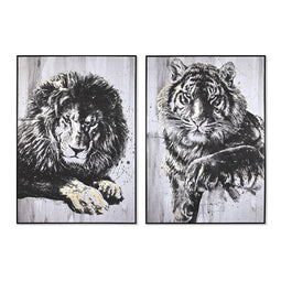 Schilderij DKD Home Decor 103 x 4,5 x 143 cm Tijger Koloniaal (2 Stuks)