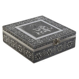 Doos-Juwelenkistje DKD Home Decor Zilverkleurig Hemelsblauw Hout Aluminium 18 x 18 x 6 cm