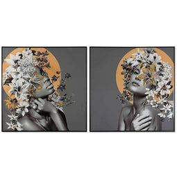 Schilderij Home ESPRIT Blommor Modern 100 x 3,5 x 100 cm (2 Stuks)