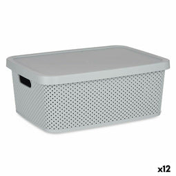 Opbergbak met Deksel Grijs Plastic 13 L 28 x 15 x 39 cm (12 Stuks)