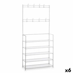 Schoenenrek Kapstok 5 Planken 80 x 29 x 175 cm Wit Metaal (6 Stuks)
