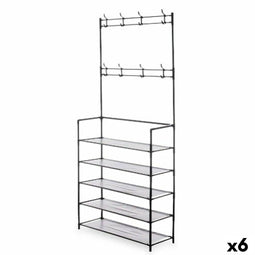 Schoenenrek 80 x 29 x 175 cm 5 Planken Kapstok Zwart Metaal (6 Stuks)