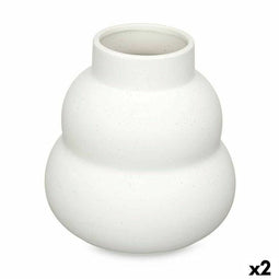 Vaas Wit Dolomite 19 x 21 x 19 cm (2 Stuks) Golven
