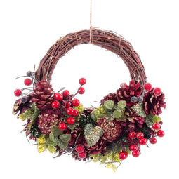 Kerstkroon Bruin Rood Multicolour Rotan Plastic Foam Ananas 24 x 22 x 8 cm