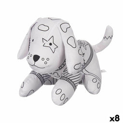 Knuffel om in te kleuren Wit Zwart Stof 13 x 14 x 20 cm Hond (8 Stuks)