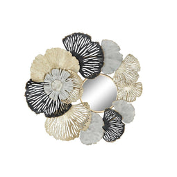 Wandspiegel DKD Home Decor Kristal Zwart Gouden Metaal Wit Blad van een plant (74 x 6 x 75 cm)
