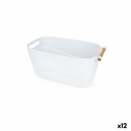 Veelzijdige mand Confortime Plastic Met handvatten Hout 40 x 21,5 x 18 cm (12 Stuks)