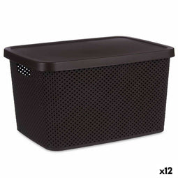 Opbergbak met Deksel Bruin Plastic 19 L 28 x 22 x 39 cm (12 Stuks)
