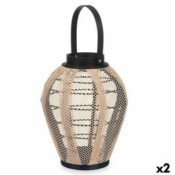 Kaarshouder Lykta Met handvat Beige Hout Stof 25 x 30 x 25 cm (2 Stuks)