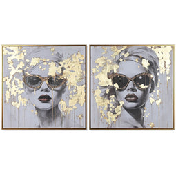 Schilderij Home ESPRIT Gouden chica 70 x 3,5 x 70 cm (2 Stuks)