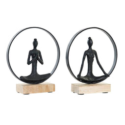 Decoratieve figuren DKD Home Decor Zwart Bruin Aluminium Mangohout Yoga Modern (23 x 10 x 27 cm)...