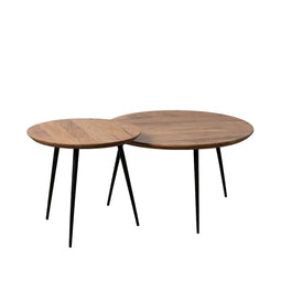 Set van 2 tafels Zwart Natuurlijk Metaal Ijzer Acacia 70 x 70 x 40 cm (2 Stuks)