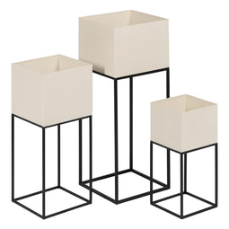 Plantenbakkenset Crème Metaal 26 x 26 x 70 cm (3 Stuks)
