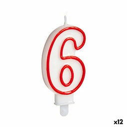 Kaars Verjaardag Cijfer 6 Rood Wit (12 Stuks)