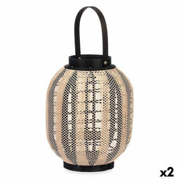 Kaarshouder Lykta Met handvat Beige Hout Stof 27 x 32 x 27 cm (2 Stuks)