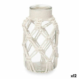 Vaas Wit Stof Glas 9 x 17 x 9 cm (12 Stuks) Macramé