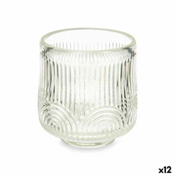 Kaarshouder Strepen Transparant Kristal 7,5 x 7,8 x 7,5 cm (12 Stuks)