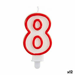 Kaars Verjaardag Cijfer 8 Rood Wit (12 Stuks)