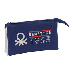 Pennenetui met 3 vakken Benetton Varsity Grijs Marineblauw 22 x 12 x 3 cm