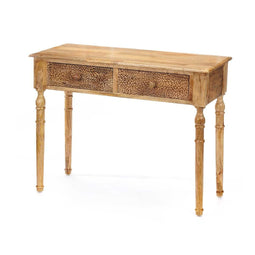 Zijtafel met 2 lades Bruin Mangohout 98 x 77 x 42 cm Lakens