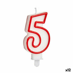 Kaars Verjaardag Cijfer 5 Rood Wit (12 Stuks)
