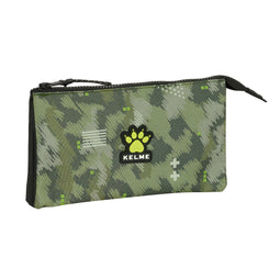 Pennenetui met 3 vakken Kelme Travel Zwart Groen 22 x 12 x 3 cm