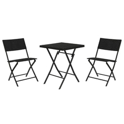 Tafel met twee stoelen Home ESPRIT Zwart Staal Synthetische rotan 58 x 58 x 71,5 cm