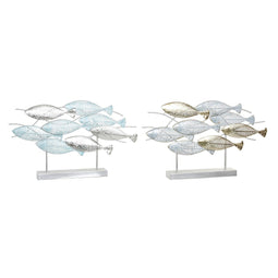 Decoratieve figuren DKD Home Decor 65,4 x 9 x 39,5 cm Zilverkleurig Blauw Gouden Spiralen Mediter...