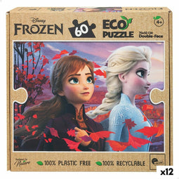 Kinderpuzzel Frozen Dubbelzijdig 60 Onderdelen 70 x 1,5 x 50 cm (12 Stuks)