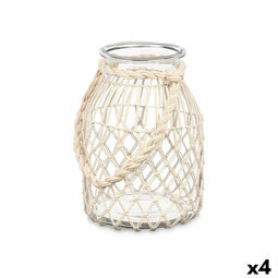 Kaarshouder Tin Wit Transparant Glas Touw 20 x 30 cm (4 Stuks)