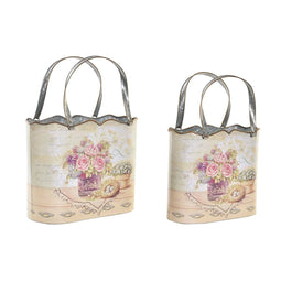 Pottenset DKD Home Decor Roze Metaal Blommor Shabby Chic (29 x 13 x 38,5 cm)