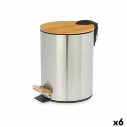 Pedaalemmer Bruin Zilverkleurig Bamboe Roestvrij staal 3 L (6 Stuks)