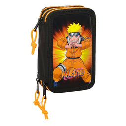 Driedubbele Pennenzak Naruto 12.5 x 19.5 x 5.5 cm Zwart Oranje (36 Onderdelen)