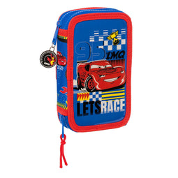 Dubbele etui Cars Race ready Blauw 12.5 x 19.5 x 4 cm (28 Onderdelen)