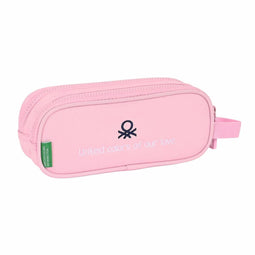 Pennenetui met 2 vakken Benetton Vichy Roze (21 x 8 x 6 cm)
