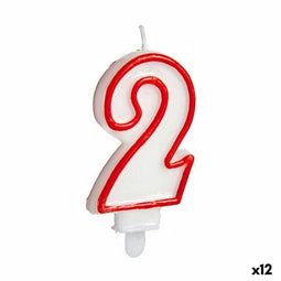 Kaars Verjaardag Cijfer 2 Rood Wit (12 Stuks)