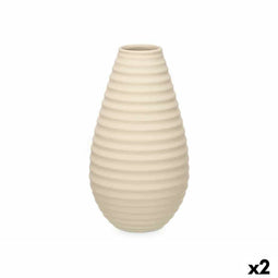 Vaas Beige Keramisch 22 x 44 x 22 cm (2 Stuks) Strepen