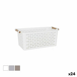 Veelzijdige mand Confortime Plastic Met handvatten Hout 26 x 14,5 x 12 cm (24 Stuks)