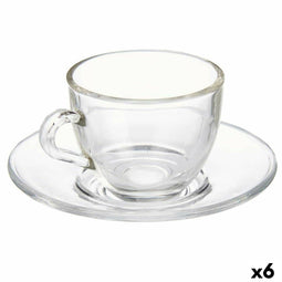 Kopje met schoteltje Transparant Glas 85 ml (6 Stuks)