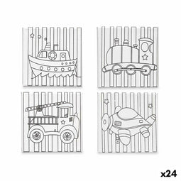 Canvas Wit Stof 15 x 15 x 1,5 cm Om te schilderen Auto's (24 Stuks)