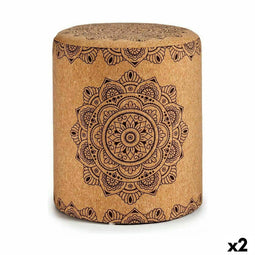 Poef Mandala Bruin Kurk Hout MDF 34 x 39 x 34 cm (2 Stuks)