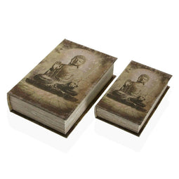 Decoratieve Doos Versa Boek Boeddha Canvas Hout MDF 7 x 27 x 18 cm