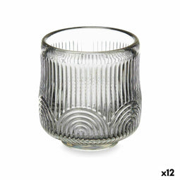 Kaarshouder Strepen Grijs Kristal 7,5 x 7,8 x 7,5 cm (12 Stuks)