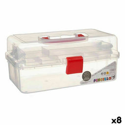 Multi-functionele Kist Rood Transparant Plastic 33 x 15 x 19,5 cm (8 Stuks)