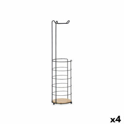 Toiletrolhouder Zwart Metaal Bamboe 16,5 x 63,5 x 16,5 cm (4 Stuks)